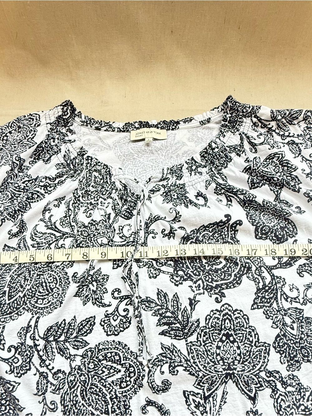 Jones New York Floral Paisley Smocked Elastic Hem Top GUC Large 100% Cotton - Picture 5 of 7